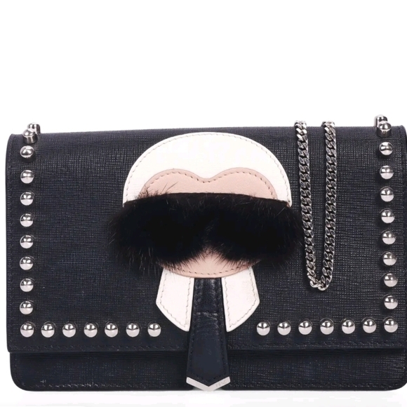 FENDI Authentic Leather Karlito Studs Shoulder Bag Limited Edition Black W/COA - Picture 3 of 12
